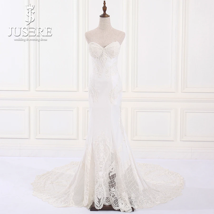

Jusere In Stock Mermaid Lace Wedding Dresses Off Shoulder Beaded Wedding Gown Fast Shipping