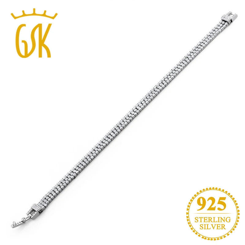 

GemStoneKing 4.05 Ct Round White Cubic Zirconia 3-Row Bracelets & Bangles 925 Sterling Silver Tennis Bracelet For Women 7 Inch