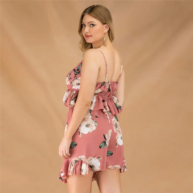 Two Pieces Womens Fashion Print Plus Size Sleeveless V-Neck Top Camis Short Loose Short Pants Suit Conjuntos De Mujer 40JU06 (10)