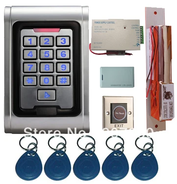 

Proximity Card Waterproof Standalone Access Control Kits/5pcs keyfobs+5pcs cards, Waterproof Metal Keypad,Electric Dropbolt Lock