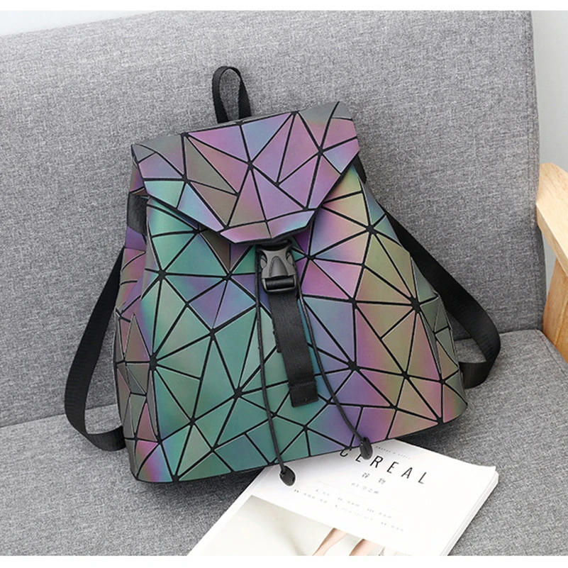 Nevenka Luminous Backpack Women Leather Geometric Backpacks Diamond Lattice Backpack Travel Girls Casual Daypacks Fashion 201802