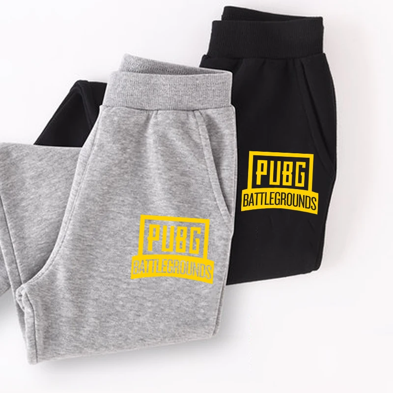 

Gray game icons sweatpants boys autumn winter thick cotton trousers kids plus velvet black pants pocket logo pants kid fashion