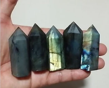 

5pcs Natural beautiful labradorite QUARTZ CRYSTAL WAND POINT HEALING
