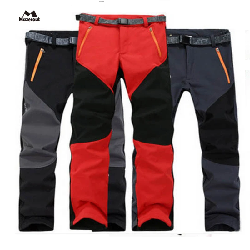MAZEROUT mujer invierno impermeable Trekking senderismo pantalón Camping al aire libre pantalones SoftShell de lana de esquí de Climing botiquín Plus tamaño P17