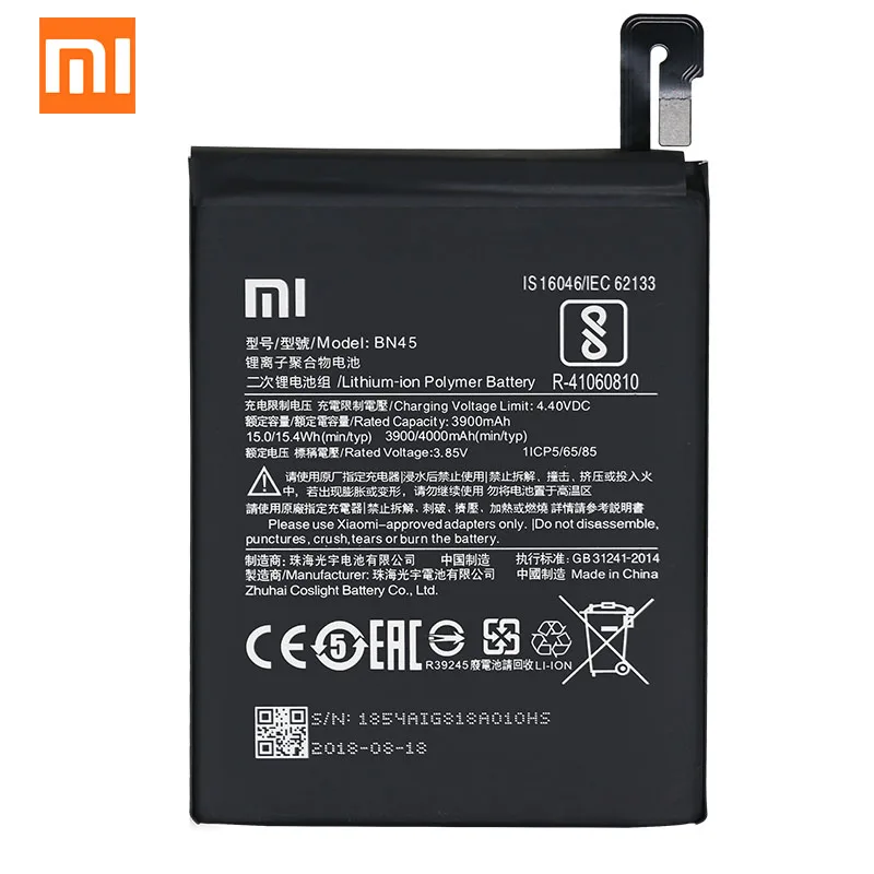 Xiaomi Redmi Note 5 аккумулятор BN45 4000 мАч для Xiaomi Redmi Note 5 Высокое качество BN45 Сменный аккумулятор для телефона