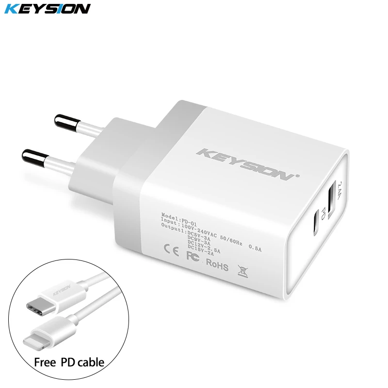 Keysion 30 Вт USB PD Зарядное устройство быстро Зарядное устройство Тип c Мощность 2 Порты Путешествия стены быстрое Зарядные устройства для iPhone X 8 8 плюс MacBook EU/US