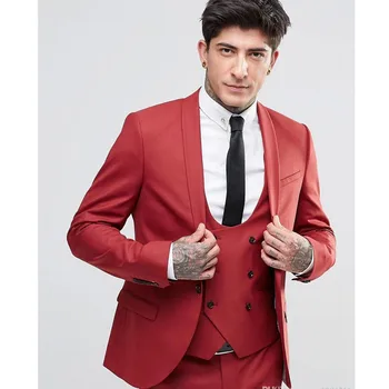 

Handsome Groom Tuxedos Shawl Lapel One Button Three Pockets Groom Suits Extremely Cool Best Man Suits (Jacket+Pants+Vest )A164