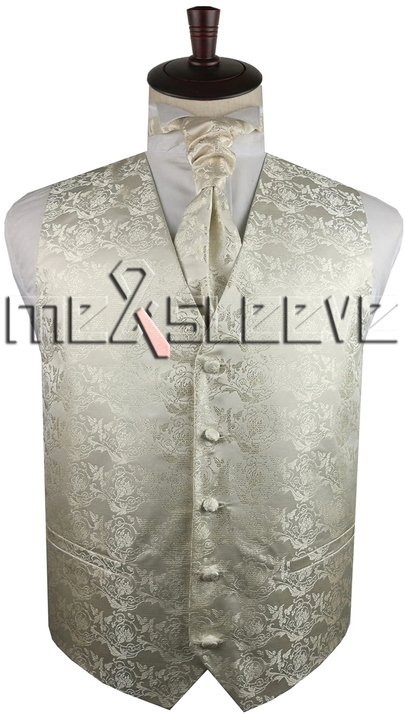 Однобортное Для мужчин жилет серебристо-белый узор жилет(жилет+ галстук-бабочка++ платок запонки