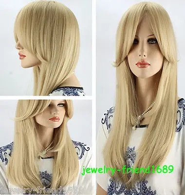Hot Sell!heat Party hair Free shipping**** New wig Heat Resistant Fashion Blonde Long Straight Cosplay Women Halve Wig |