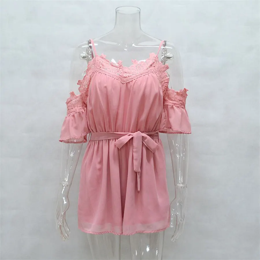 Gladiolus Chiffon Romper Women Short Sleeve Belt Tunic Lace Backless Women Sexy Playsuit 2019 New Summer Rompers Womens Jumpsuit (15)