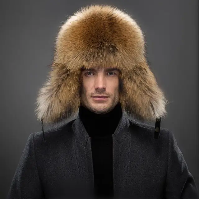 QUEENFUR Men Winter Warm Fur Hat Real 