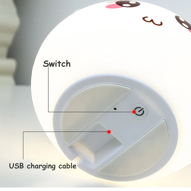 USB Батарея 7 цветов кролик светодиодный светильник в виде животного для Детей Силиконовый мягкий мультяшный Детский Светильник для сна