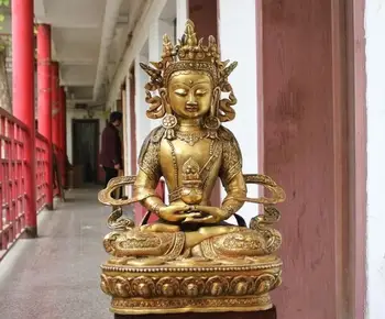 

Tibet Buddhism Amitayus Buddha Bronze Gilded Dragon Kwan-yin Statue