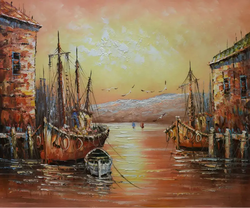 Hand Painted Modern Oil Painting on Canvas Painting Sailing Ship Over