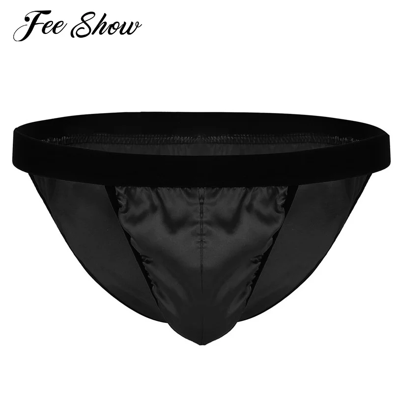 

Gay Mens Low Rise Lingerie Sissy Briefs Panties Underwear Shiny Fabric High Cut Bikini Briefs Panties Underwear with Bulge Pouch