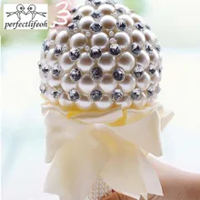 Высокое Качество великолепные свадебные букеты цвета слоновой кости с жемчугом Buque De Noiva хрустальный шар-цветок Свадебные аксессуары украшения
