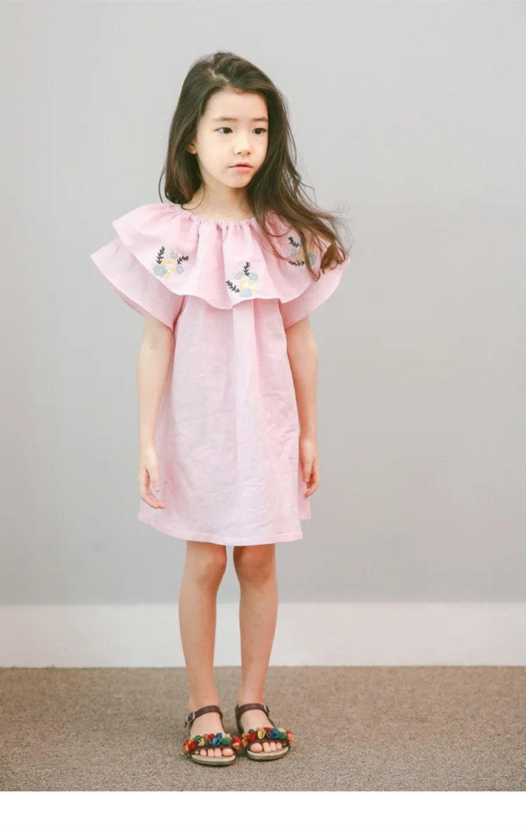 cotton embroidered floral pattern baby teenage girl summer dress 2017 ruffles pink blue flowers embroidery children dresses for kids girls  clothing  2 3 4 5 6 7 8 9 10 11 12 13 14 15 years litle big girls children girl dress child clothes ( (7)