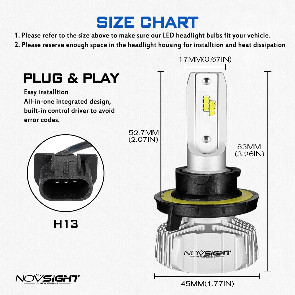 NOVSIGHT 2 шт. мини H4 светодиодный фонарь для автомобиля с сеульским CSP светодиодный чипы H7 светодиодный фары 6000K 10000лм Высокое качество авто фары