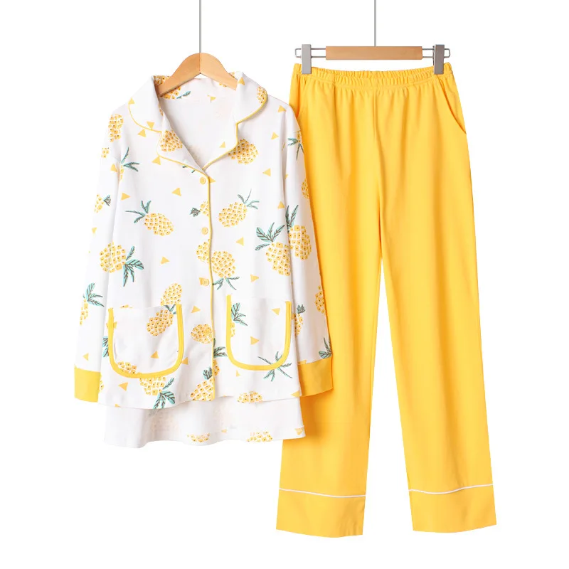 Новая Весенняя коллекция года, хлопковые Пижамные комплекты для женщин, повседневные качественные пижамы с длинными рукавами, свежий ананас, уютные женские пижамы