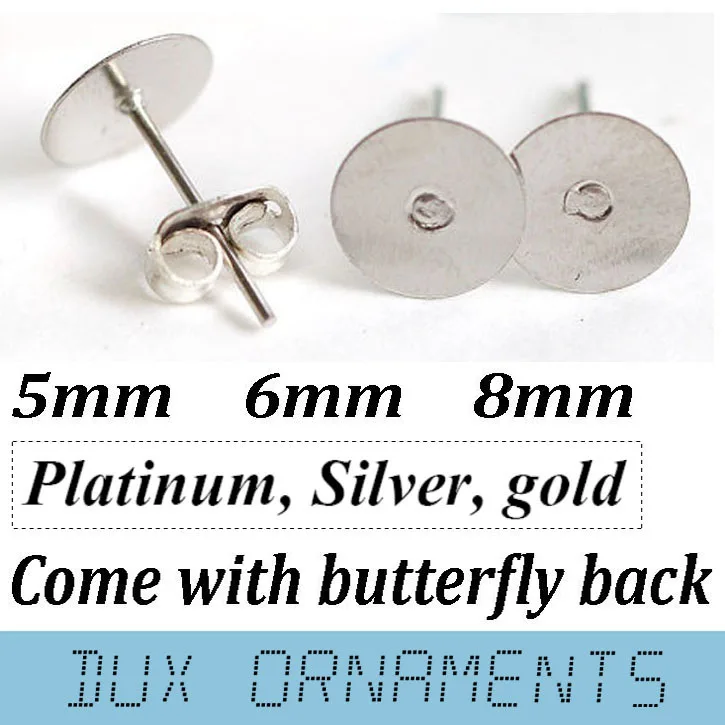 100Pcs Silver Plated Stainless Steel Flat Pad Earring Post Stud Jewelry Findings