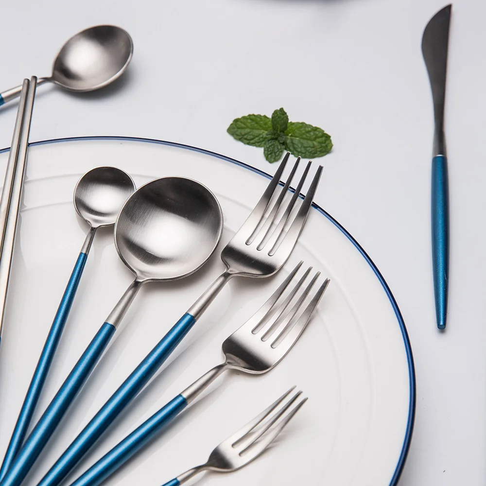 Buy kinglang 1pc high quality blue gold fork spoon