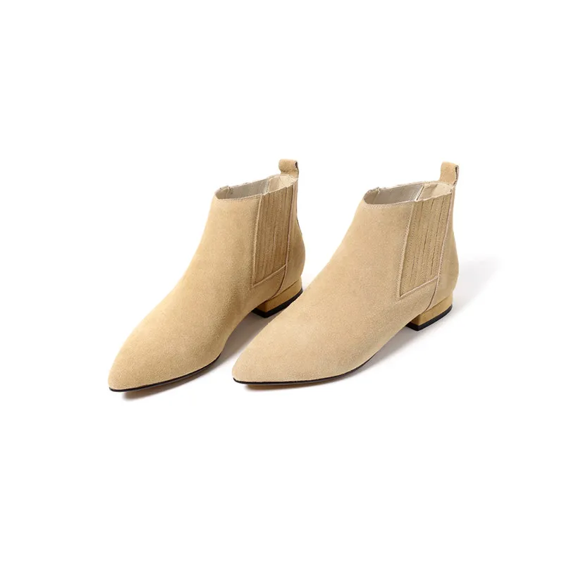 Hiver Chaussures Masgulahe Peluche Noir army Automne Cheville 2018 Dames Bottes Pointu Talon Daim Femme Faible Cuir Courte Mode Bout Green apricot En Femmes TFu1cl35KJ