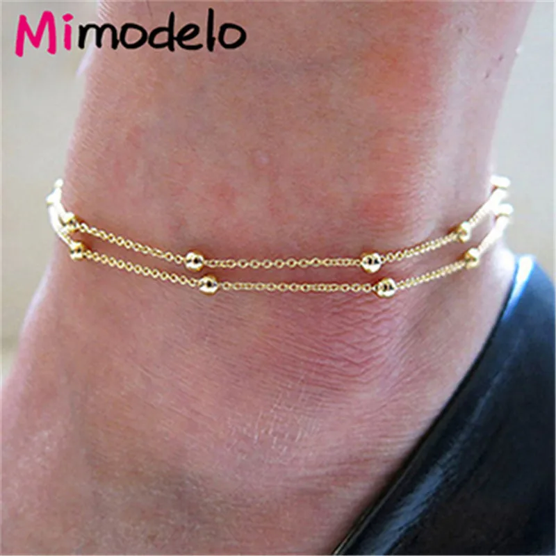 

European and American trade jewelry chain beads anklets double Ankle Bracelets For Women