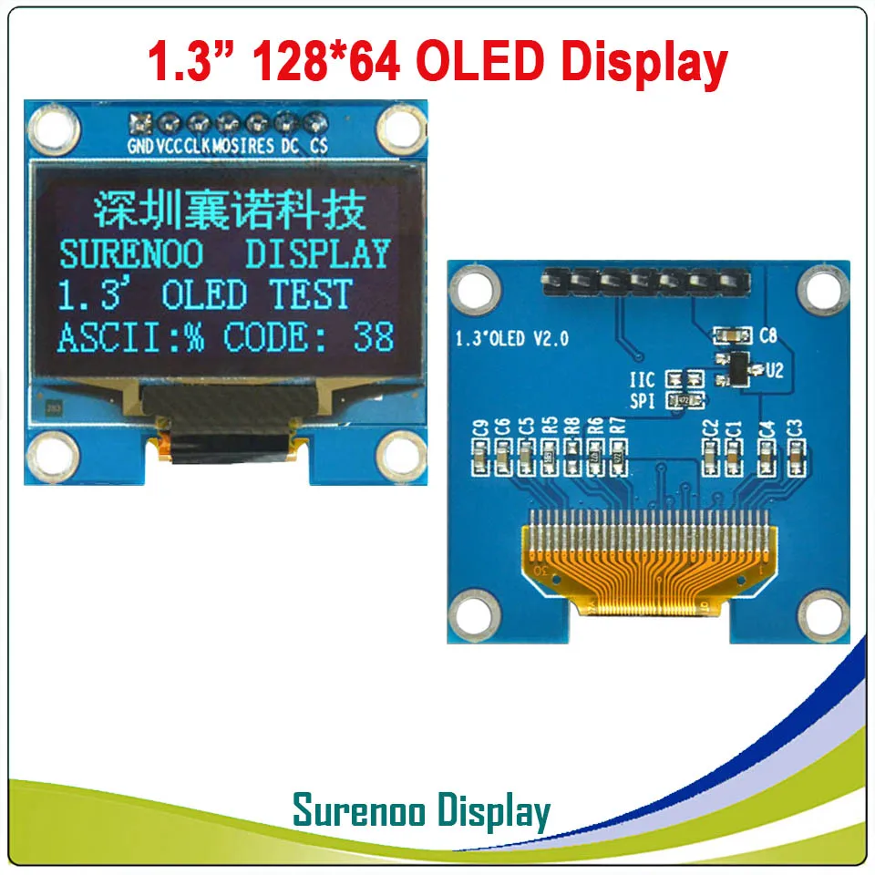 Реальный oled-дисплей, 1," 128*64 12864 Графический SPI IEC IIC ЖК-модуль, ЖК-экран LCM SH1106 контроллер - Цвет: SPI PCB in Blue