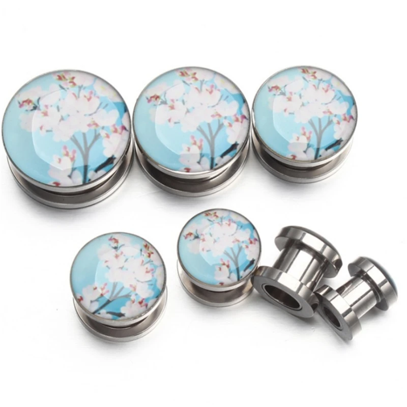 

2PCS Fashion Stainless Steel Flowers Spiral Ear Plugs Tunnels Flesh Expansions Piercing Punk Gauges Sexy Body Jewelry Gift