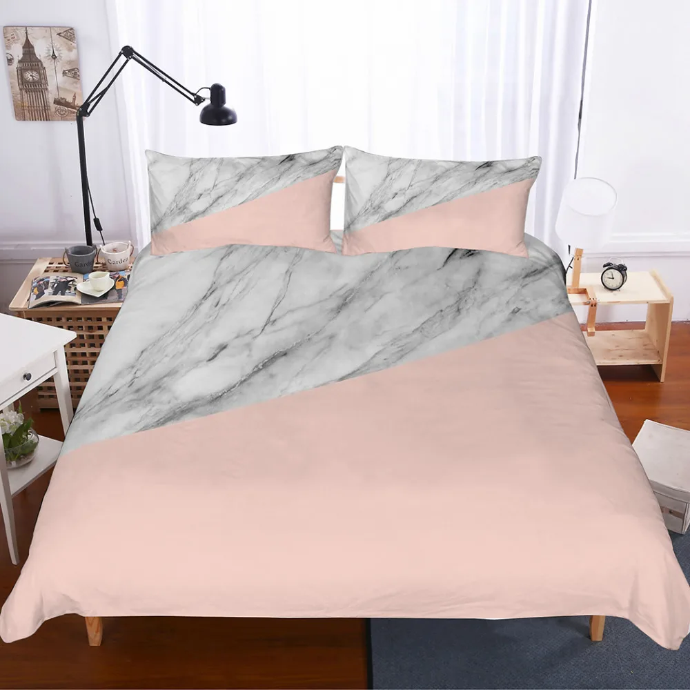 

MUSOLEI 3D Bedding Set Spliced Mixed Rose Gold Marble Full King Twin Size Unique Printed Floral Pattern Design Duvet Covers