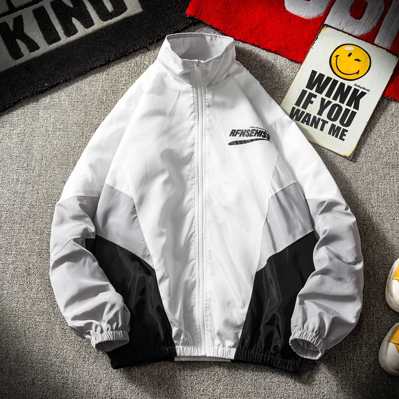 Japan Harajuku Color Block Jacket Windbreaker Oversized Mens Hip Hop Jacket Streetwear Autumn Fashion Track Jackets Coats