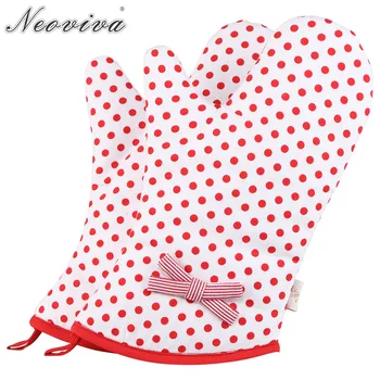 

Neoviva Cotton Quilting Oven Mitts for Adult Women with Bow Knot Emma Polka Dots Cherry Tomato Microwave Oven Kitchen BBQ Gloves