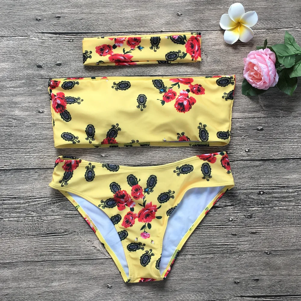 

Bandeau Bikini 2019Floral Swimwear Print Swimsuit Brazilian Biquini Sexy Thong Bikinis Set Bow Bathing Suit Maillot De Bain S-XL