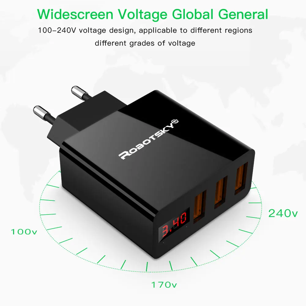 Обновление 3 порта Usb настенное зарядное устройство 3.4A светодиодный дисплей Универсальное зарядное устройство адаптер для мобильного телефона Iphone Xiaomi Ipad Us Eu Plug