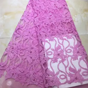 

The latest royal purple lace, African lace tulle fabric, 3D application beads 5 yards, royal bride's wedding dress YZ03180.