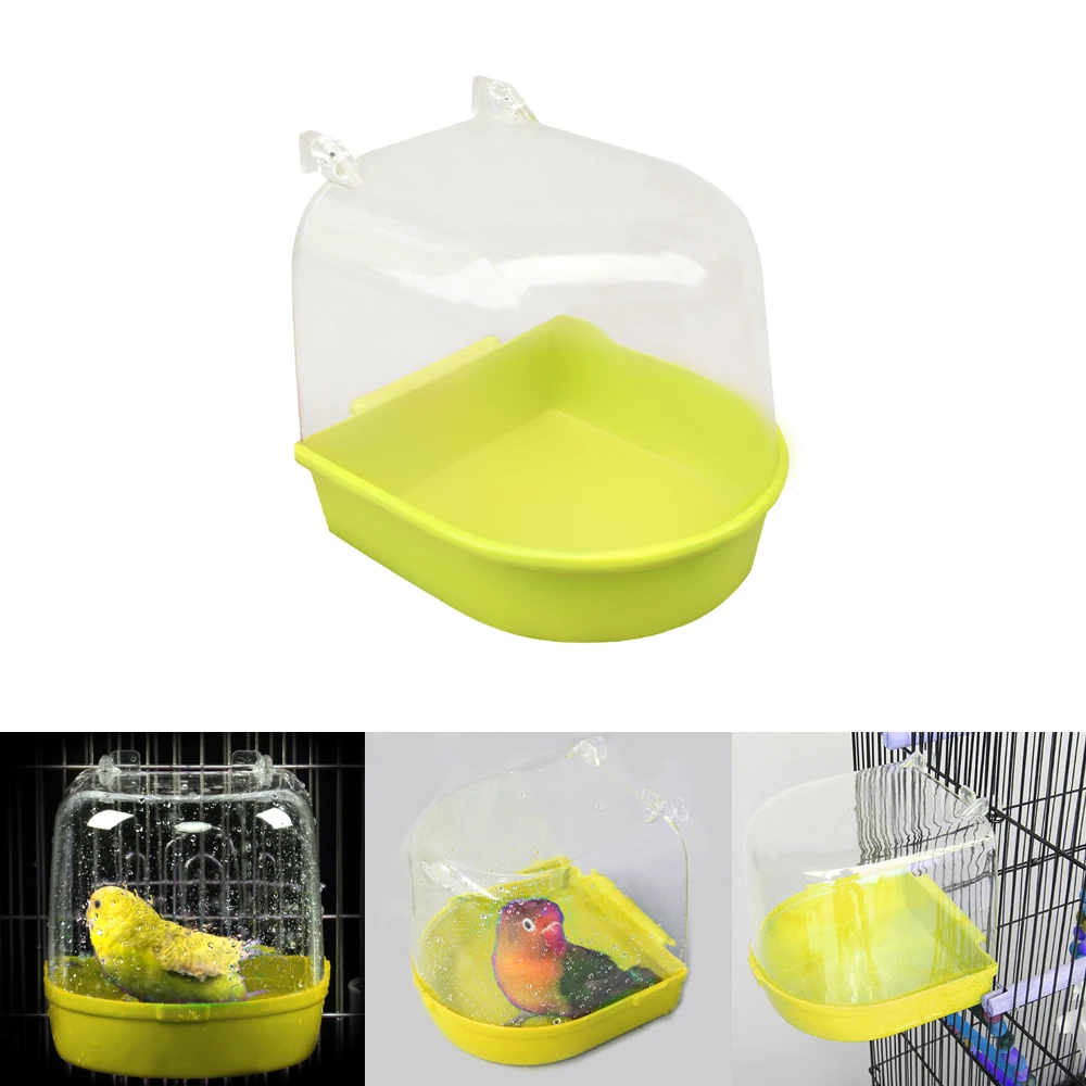 Yellow 1 шт. пластиковая коробка для ванной для птиц, ванна для попугая, для влюбленных птиц, клетка для домашних животных, подвесная миска для попугая, для птиц - Цвет: Yellow