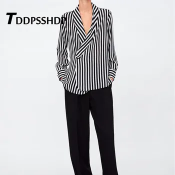 

Black and White Color Stripe Women Blouse 2019 High Street Zebra Grain Female Blouses