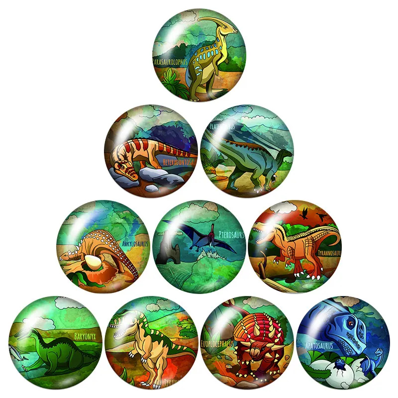

New dinosaur Jurassic Park 10pcs mixed 12mm/16mm/18mm/25mm Round photo glass cabochon demo flat back Making findings ZB0703