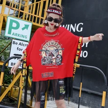 Бренд Tide, летняя новинка, с коротким рукавом, с принтом из ленты, прошитая сетчатая женская футболка, Студенческая свободная с коротким рукавом