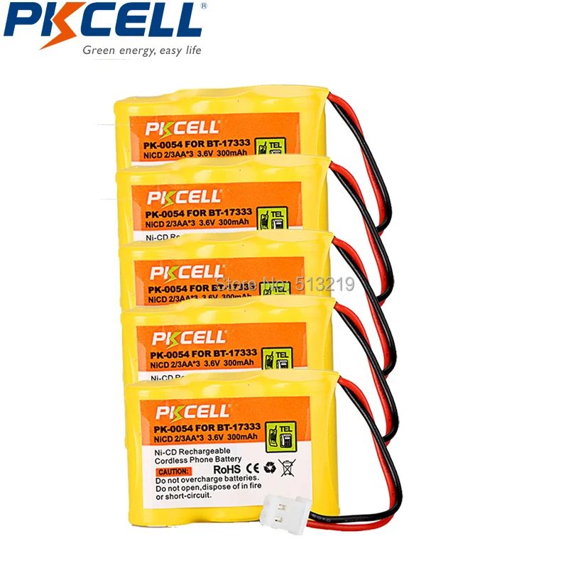 5Pack 300mAh 3.6V Replacement Vtech BT 17333 BT 27333 Cordless Phone Batteries Connector