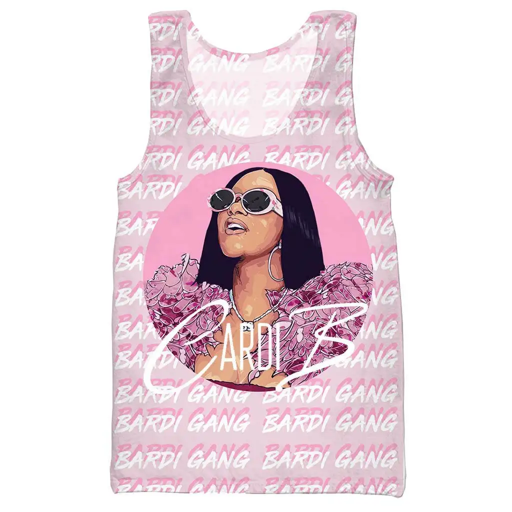 Cardi B топ с 3D принтом для мужчин, Модный летний топ на бретелях для работы, Мужские Женские топы, топ на бретелях
