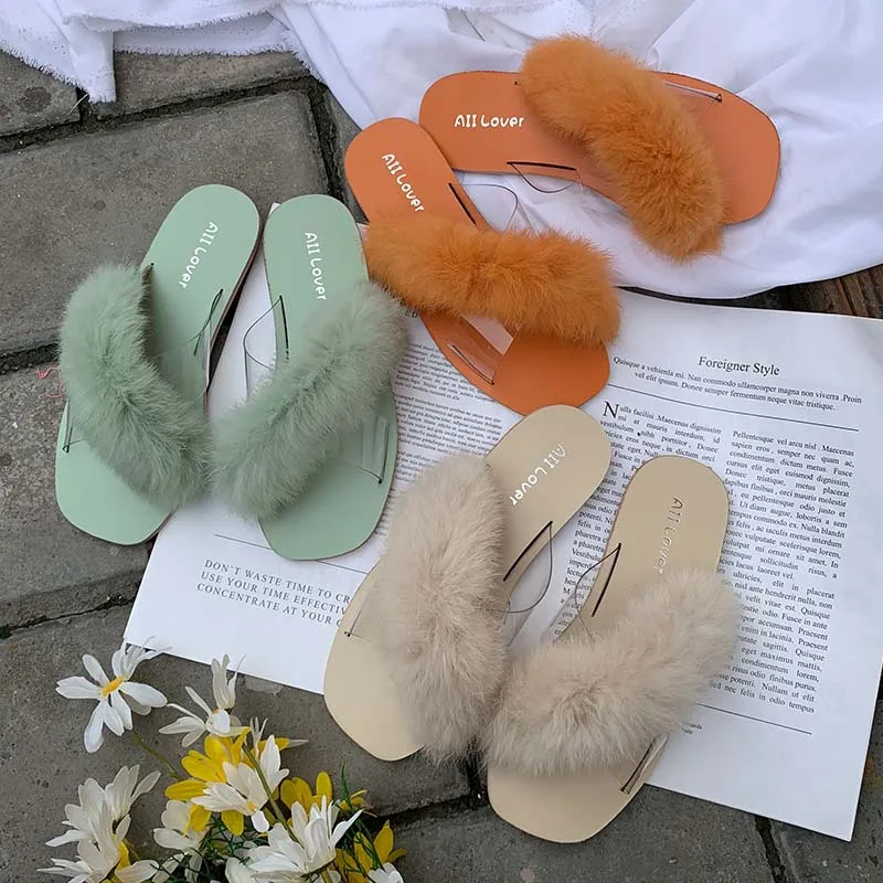 Шлепанцы; женская обувь на меху; коллекция 2019 года; красивые плюшевые шлепанцы; Новинка; Роскошная обувь на плоской резиновой подошве из