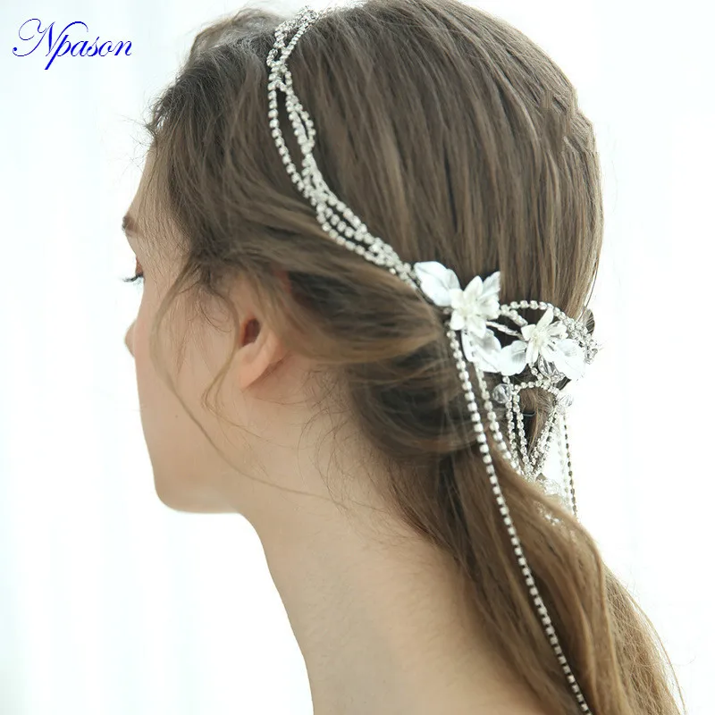 

Rhinestone Hair Jewelry Wedding Bridal Headwear Hairband Femme Tiara Hair Decorate Wedding Accessories Long Chain Fashion G4153