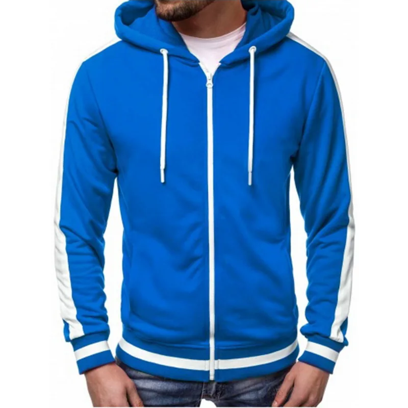 

2019 Men Fashion Striped Hoodies Patchwork Zipper Sweatshirt Streetwear Solid Causal Hooded Sweatshirt Long Sleeve Autumn Coats