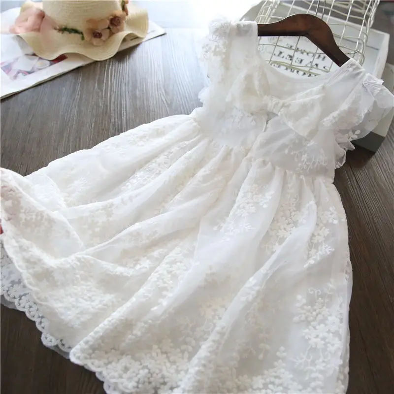 Летнее платье с цветочным узором для девочек от 3 до 8 лет Свадебная вечерняя одежда кружевное платье принцессы с вышивкой для девочек, фатиновые платья для девочек, одежда для девочек