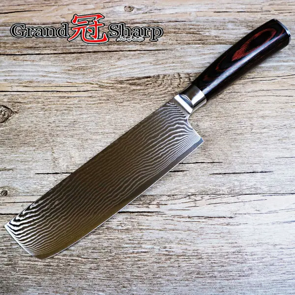 GRANDSHARP 7" Usuba Nakiri Knife 67 Layers Japanese Damascus Stainless