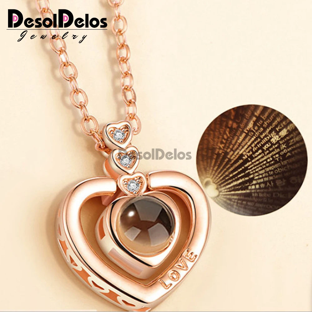 

Heart Shape Letter Necklace Women Wedding Jewelry 100 languages I love you Projection Pendants Couple Necklaces Collier Femme