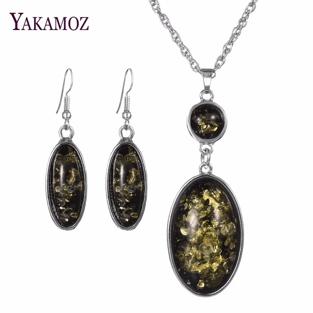 

2017 Pedant Luxury Jewelry Set Silver Plated with Oval Shaped Inlay Drop Dangle Earring and Necklace Set for Women Party