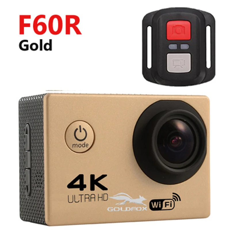Со сверхвысоким разрешением Ultra HD, 4K экшн Камера видеокамеры WiFi 16MP 170 Go Cam Deportiva; сезон весна-осень, 2 дюйма Экран F60 F60R Водонепроницаемый спортивные Камера pro 1080P Скрытая камера - Цвет: F60R Gold