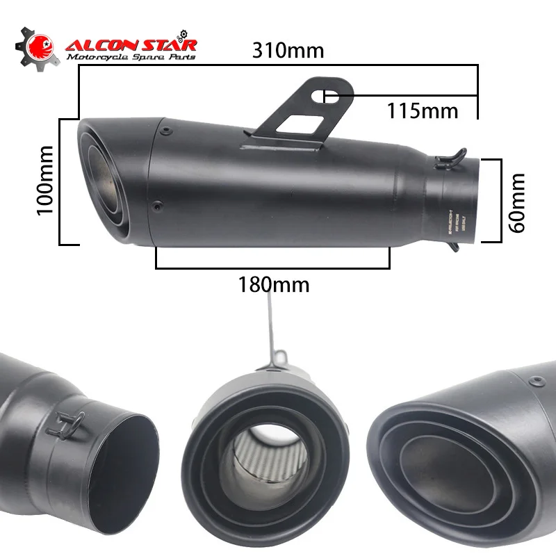 

Alconstar- 60mm Motorcycle Exhaust SC Muffler Pipe Dirt Pit Bike Scooter ATV Motocross Slip On for Honda CBR for Suzuki GSXR